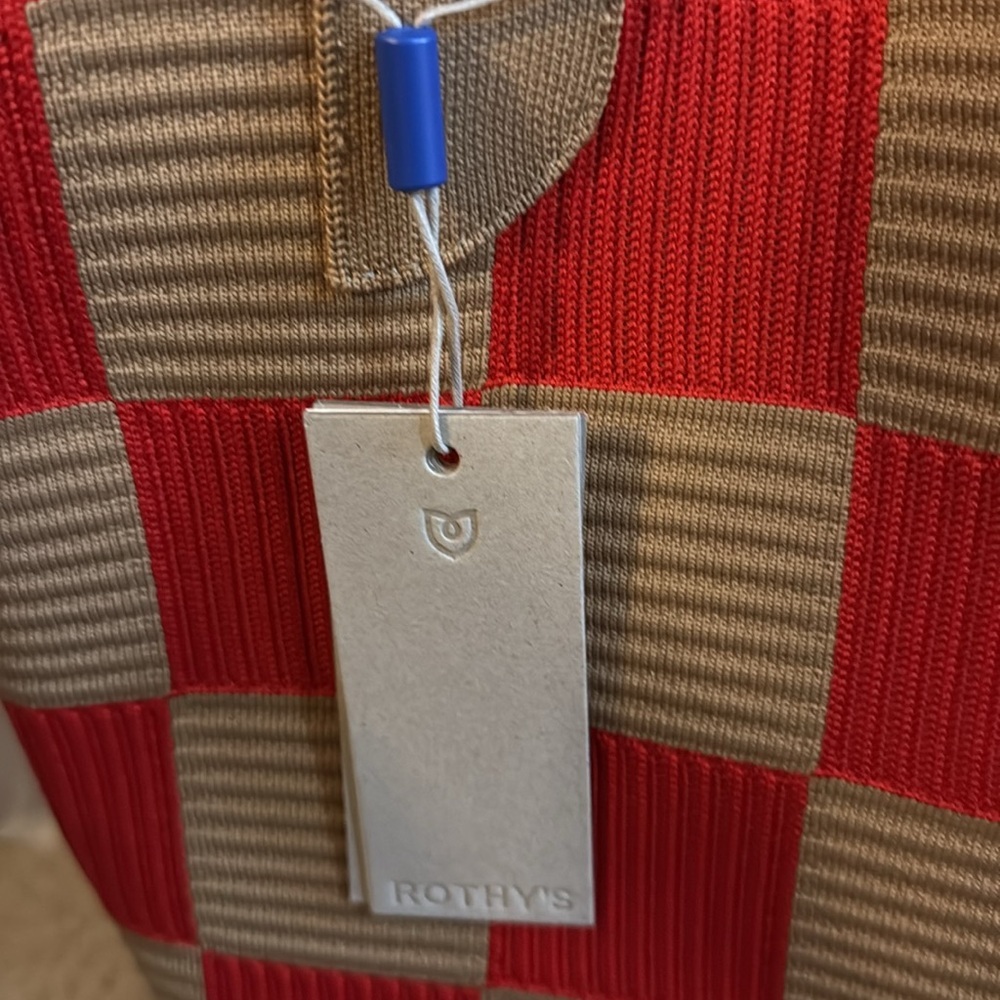 NWT Rothy’s lightweight tote bag in red and tan check pattern, no longer sold - Picture 10 of 10